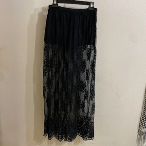 Forever 21 Sheer Black Lace Maxi Skirt with Shorts
